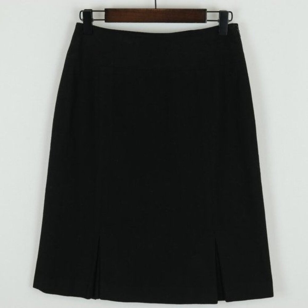 Banana Republic Women's Size 0 Black Wool Blend Pleated Knee Length A-Line Skirt